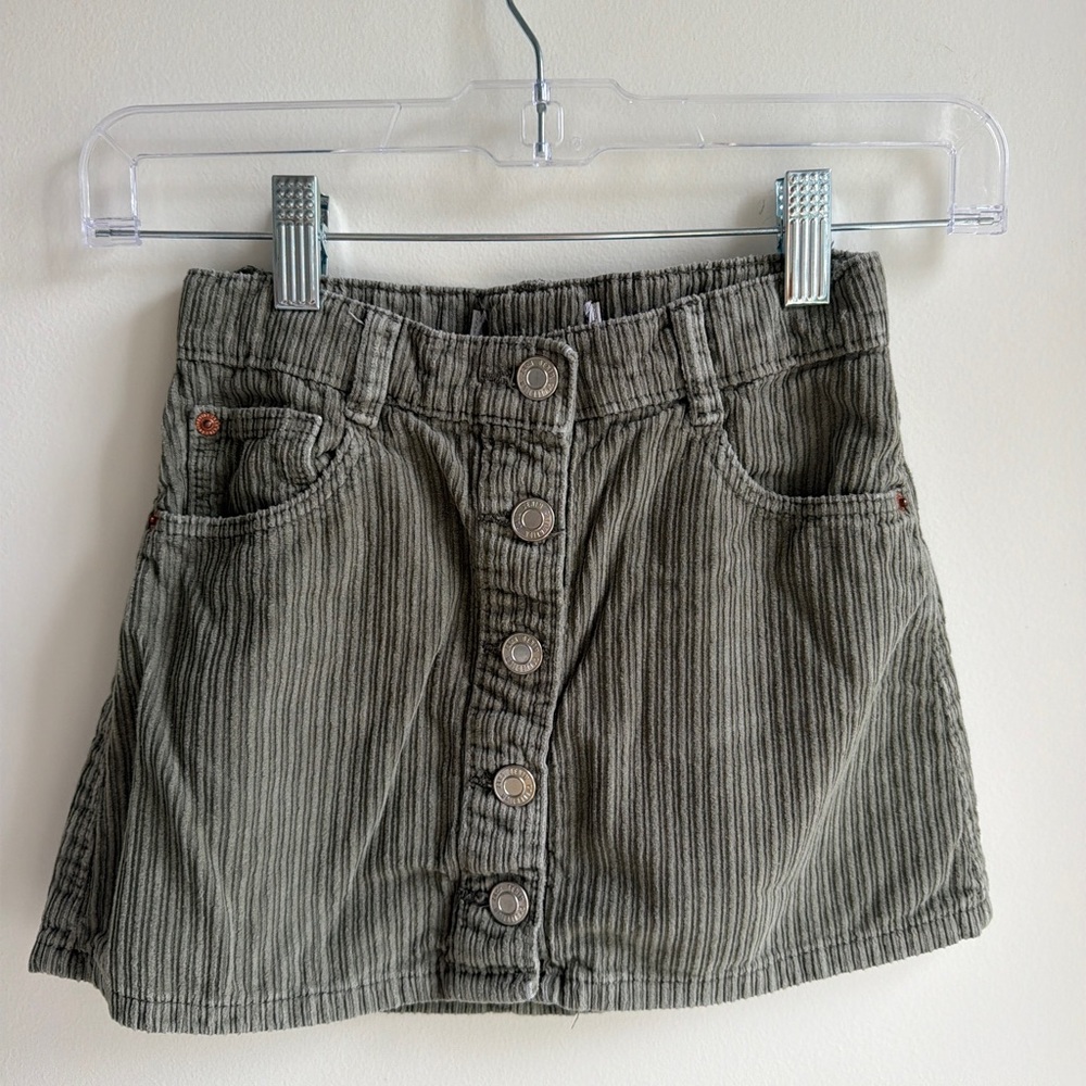 Zara Kids Corduroy Button-Front Mini Skirt in Dusty Olive Green